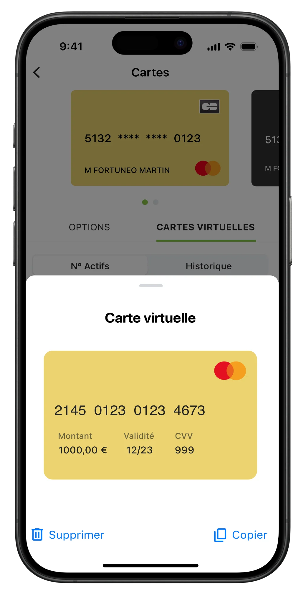 application fortuneo - carte virtuelle