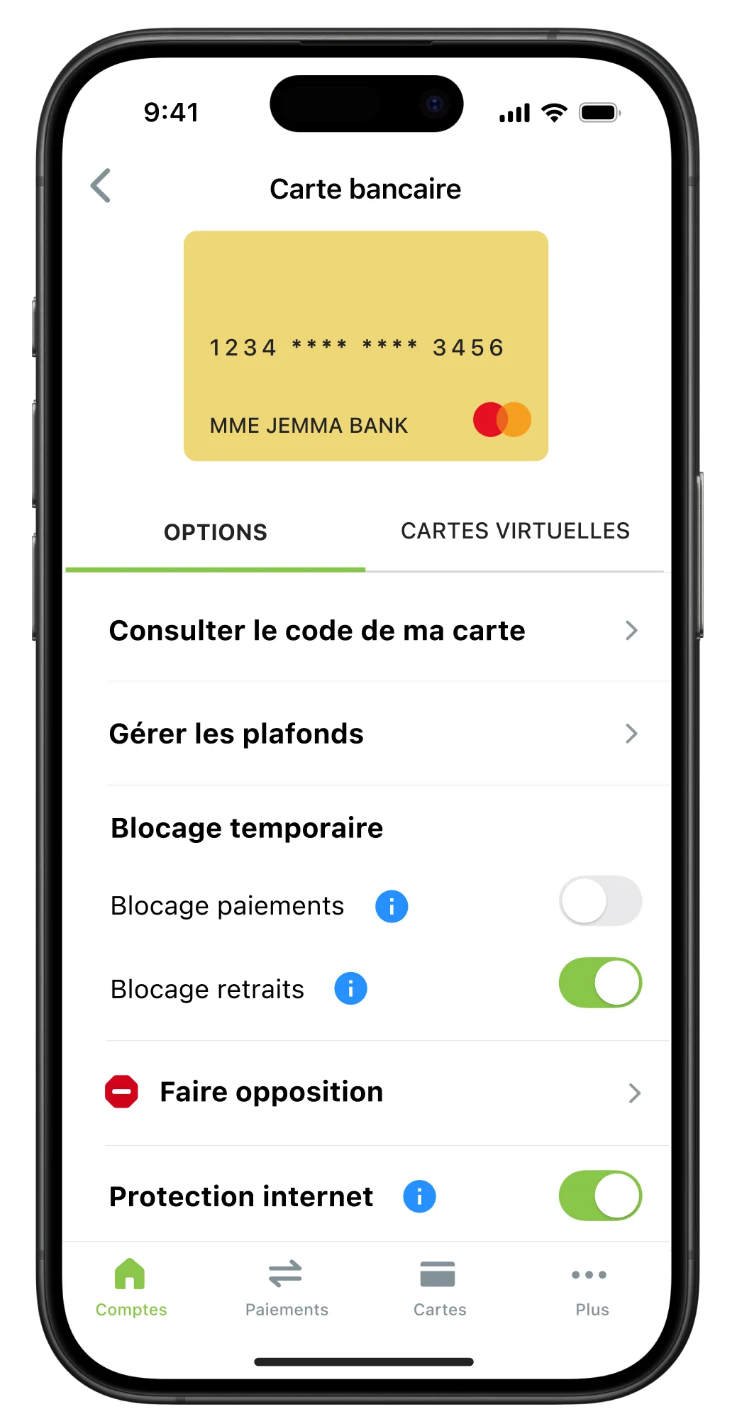 application fortuneo - carte bancaire